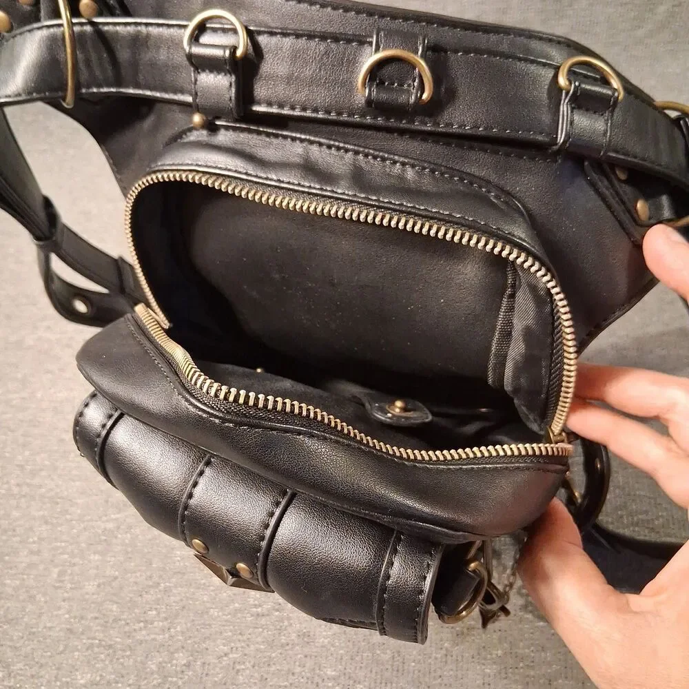 Steampunk Waist Bag Faux-leather Motorcycle Shoulder Bag Satchels Leg Hip Pack